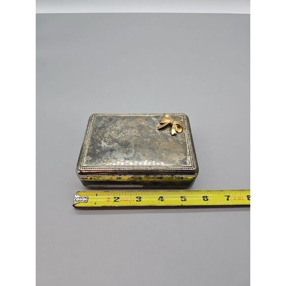 Vintage Embellished Bow Lidded box Silver tone Metal Trinket Jewelry Ring Box - Picture 2 of 7